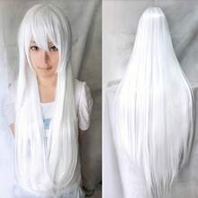 80厘米长合成纤维假发，白色紫色，适合角色扮演、派对等场合，黑色直发，女士假发片。 - 彩色 - 查看 12