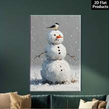 2D Plano, 1 Pieza Escena de Nieve de Muñde Nieve y Pájaro Rojo en Lienzo Enmarcado - Arte de Pared de Pintura al Óleo Realista Abstracta Minimalista, Tono de Color Suave, Decoración Navideña Interior con Marco de Madera, Adecuado para Sala de Estar, Dormitorio, Cocina, Baño - Regalo para las Fiestas - transparente - Ver 4
