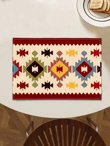 1pc Geometric Pattern Table Runner, 4pcs Geometric Pattern Placemats, Suitable For Holidays, Parties, Birthdays, Dinners, Kitchen & Dining Room Table Decor, All Season Home & Living Room Decor - Multicolor - View 4