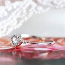 1pc 925 Sterling Silver Minimalist Heart Design Ring With Shiny Cubic Zirconia, Elegant Jewelry Gift For Her - Silver - View 5