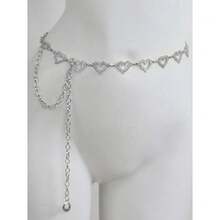 1pc Fashionable Simple Heart Shaped Rhinestone Alloy Waist Chain For Dress Decoration Women - 銀色 - 查看 1
