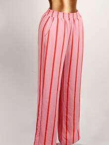 بنطلون فضفاض طويل ملون مخطط للنساء، ملابس كاجوال للشاطئ والعطلات الصيفية