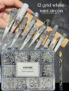 KIRAME 1200pcs Flat White Crystal Nail Art Rhinestones Set - 12 Styles DIY Nail Decoration, 1-5mm Shiny Nail Gems, Suitable For Nail Salons, Nail Suppliers, Christmas Nails, New Year, Christmas Gifts