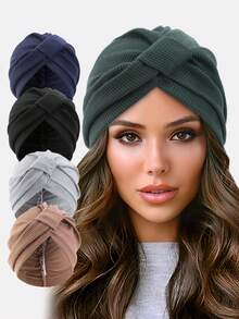 1pc Women's Autumn Breathable Waffle Grid Square Headscarf Hat, Style Headwrap, Suitable For Daily Use - Multicolor - View 4