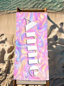 Personalized Family Name Customization Beach Towel - Name/Text - Gradient Laser Background/Yellow/Purple/Blue - Fading Microfiber - Adult Name Personalization - Swimming Pool, Vacation, Gift - Multicolor - View 7