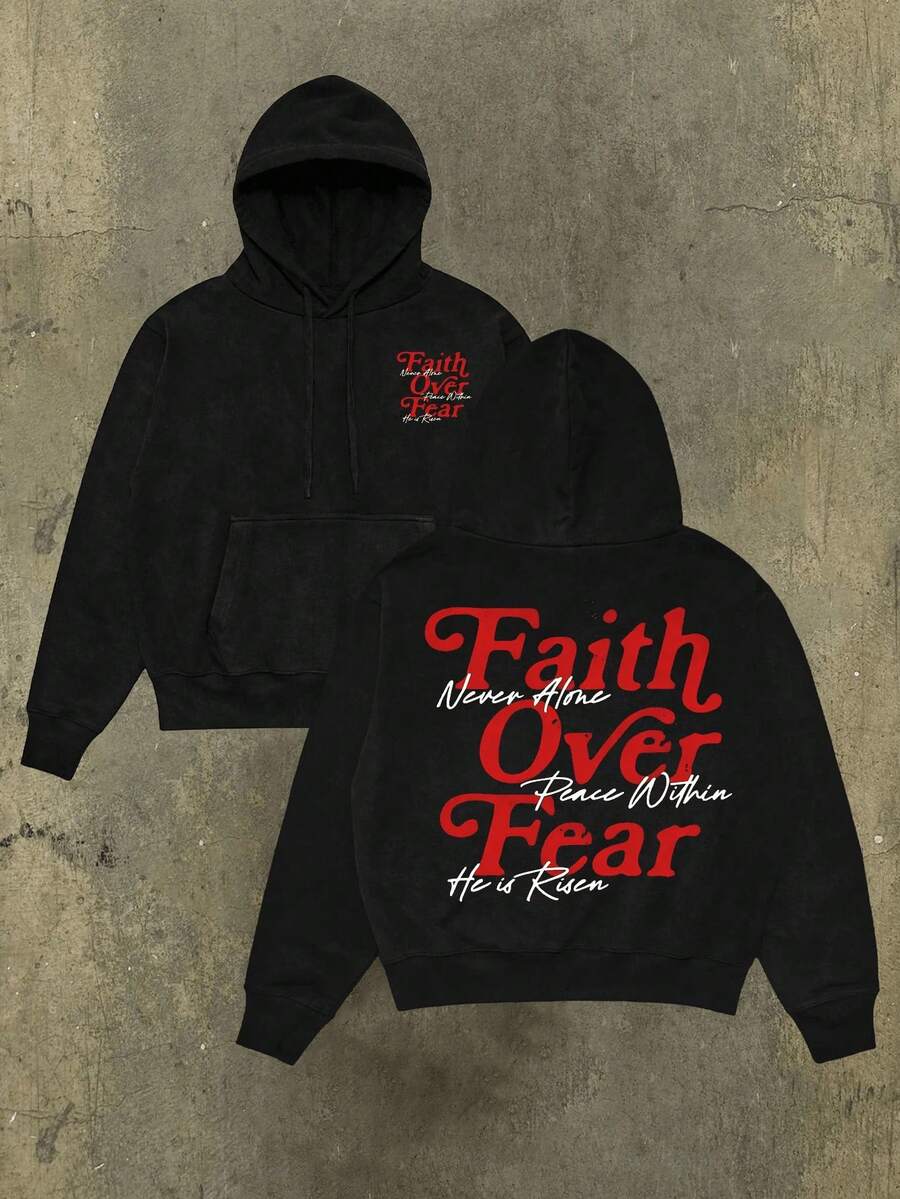 Men's Double-Side Graphic Hoodies Faith Over Fear Christian Religious Faith Jesus Pul Hoodie Casual Fashion Long-Sleeved Hoodies Christian Streetwear Essentials Hoodie Hoodie For Women Sweatshirts For Women Hoodies For Men 's Hoodie Sweatshirts For Men Essentials - 黑色 - 查看 1