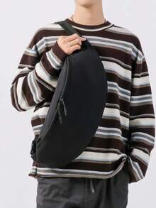 1pc Large Capacity Zipper Closure Men's Waist Bag/Chest Bag, New Street Style Outdoor Travel Men's Chest Pack Belt Bag - Black - View 1