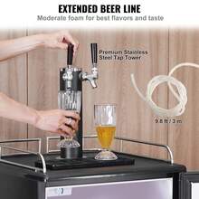 Beer Kegerator, Dispensador de cerveza de barril de doble grifo, Refrigerador de barril de tamaño completo con estantes, Cilindro de CO2, Bandeja de goteo y riel, Control de temperatura de 32 °F- 50 °F, Capacidad para 1/6, 1/4, 1/2 barriles, Negro - 32 °F - 50 °F - Ver 5