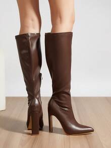 Sepatu Bot Wanita Modis, Bergaya Vintage, Nyaman, Musim Gugur/Musim Dingin, Hak Tinggi - Coklat - View 5