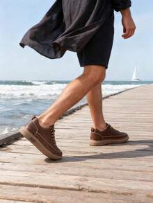 Men's Brown Leather Casual Sneakers - Retro-Style Footwear For Daily & Street Wear - Brown - View 5