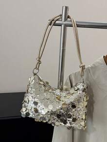 1pc Shiny Gold Crescent Moon Shaped PE PVC Shoulder Bag, Women's Party Clutch - Gold - View 1