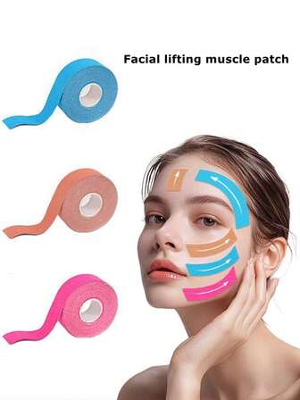 1 pieza Vendaje para levantamiento facial, una herramienta de vendaje para modificar el rostro, cinta moldeadora facial transpirable (1.25 * 5m), una cinta para levantamiento facial para acondicionamiento, tensado y apriete de la piel, adecuada para cinta de belleza corporal