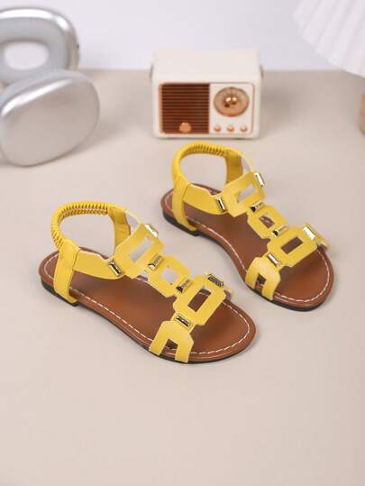 Kids Fashion Sandals, New Summer Design With Hollow-Out, Rhinestone Decor And Buckle, Lightweight, Stylish And Breathable Girls Sandals