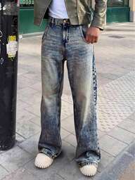 Men's Casual Loose Straight Leg Jeans, Street Fashion Minimalist Style