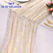 1 Pack Gold Tulle Table Runner, 72*300/500cm, Glitter Metallic Foil, Transparent Chiffon Tulle, Transparent Restaurant, Wedding, Anniversary, Holiday, Birthday Table Decoration, Suitable For Family Gathering, Bridal, Shower, Gold Party Table Decoration, Christmas, New Year, Halloween