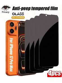 四片装隐私钢化玻璃屏幕保护膜，兼容 17/17 Air/17 Pro/17 Pro Max/16/16 Pro/16 Pro Max/15/14/13/12/11 Pro Max/XR/X/XS Max/7/8 Plus/SE 2025。防刮、防震、防水、防指纹。这款防刮保护膜透光率高，采用耐用玻璃材质，防水防尘。是手机配件爱好者和科技达人的理想之选。 - 黑色 - 查看 22