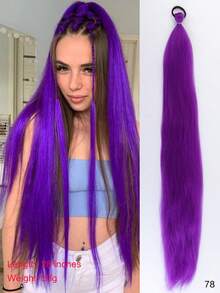 1pc Synthetic Purple Ponytail Extension With Rubber Band Long Straight DIY Braided Pony Tail Hairpiece Women Hair Accessories - Multicolor - View 11