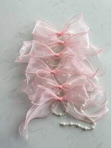 1Pc Pink Pearl Ribbon Garland, Sheer Bow Hanging Decoration For Spring, Wedding, Baby Shower, Mother's Day, Romantic Home Decor Room Decors Garden Decor Wedding Decor Home Decors - Multicolor - View 9