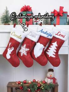 Embroidery Custom Christmas Socks Reindeer Snowflake Red Christmas Socks Plush Cute Holiday Atmosphere Pendant Anniversary Gift, Birthday Gift, Mother's Day Gift, Father's Day Gift, Best Friend Gift, Gift For Mom/Dad, Gift For Her/Him, Gift For Girlfriend/Boyfriend/Friend - Multicolor - View 1