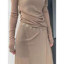 1pc Fashionable Simple Heart Shaped Rhinestone Alloy Waist Chain For Dress Decoration Women - 銀色 - 查看 4