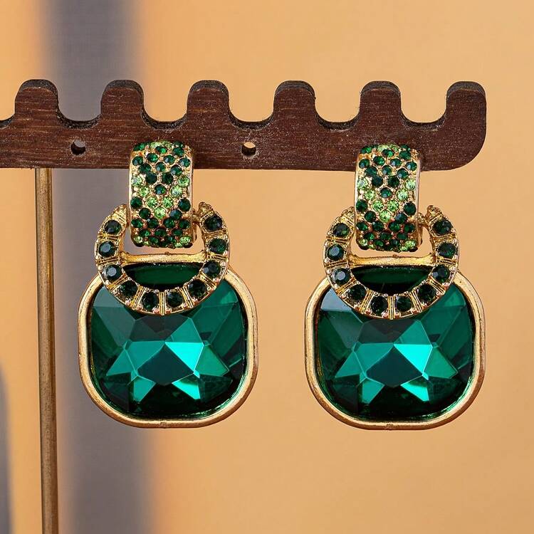 A Pair Of Elegant Geometric Square Earrings Suitable Daily Wear Or As A - 紫色 - 查看 4