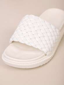 Kids' Fashion Slippers, New Summer Thick Bottom Woven Design Stylish & Comfortable Flat Slides, Unisex - Beige - View 7