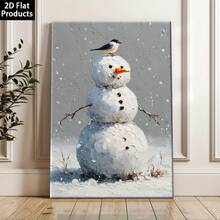 2D Plano, 1 Pieza Escena de Nieve de Muñde Nieve y Pájaro Rojo en Lienzo Enmarcado - Arte de Pared de Pintura al Óleo Realista Abstracta Minimalista, Tono de Color Suave, Decoración Navideña Interior con Marco de Madera, Adecuado para Sala de Estar, Dormitorio, Cocina, Baño - Regalo para las Fiestas - transparente - Ver 12