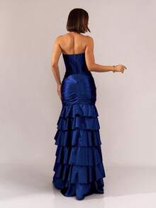 Fashionable Long Party Dress With A Slit, Perfect For A Wedding Or Bridesmaid. - 皇家藍 - 查看 2