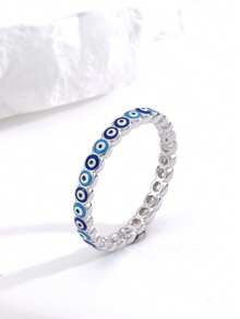 1枚蓝眼睛纯银男士约会礼物戒指 - 彩色 - 查看 3