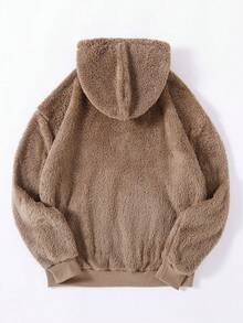 Women's Plush Hooded Long Sleeve Top Coat, Autumn/Winter - Brown - View 3