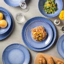 MissYIP - Juego de vajilla de melamina de 12 piezas, servicio para 4, ligero, irrompible, ltima intervensin de BPA, juegos de platos de grado alimenticio, apto para lavaplatos, uso en interiores y - Azul zafiro - Ver 5