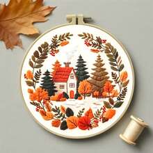 11CT Embroidery Kit With Various Patterns Like Mushrooms And Pine Trees, Includes Embroidery Hoop, Threads, Needles, Suitable For Beginners, Forest & Plant Themed Home Decor Embroidery