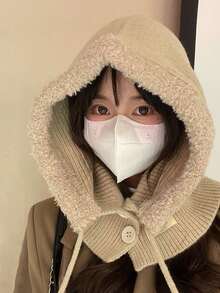 女士冬季帽子围巾两用帽，多功能连帽围巾，二合一连帽围巾，时尚拉法帽，户外运动保暖冬季拉法帽