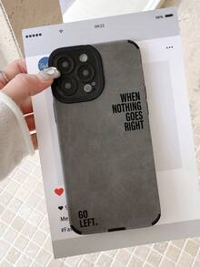 Esta funda está fabricada en piel de ante y TPU, y está decorada con el eslogan motivador <<WHEN NOTHING GOES RIGHT, GO LEFT» (Cuando nada sale bien, ve a la izquierda). Compatible con los modelos  16E, 15, 14, 13, 12, 11/Pro/PLUS/PROMAX, ofrece protección a prueba de golpes, caídas y manchas. Un accesorio esencial para uso personal o para regalar. Perfecto para San Valentín, Halloween, Navidad, Año Nuevo y todas las ocasiones festivas. - Gris - Ver 5