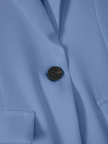 Women's Summer Solid Color Lapel Long Sleeve Single Button Casual Commuter Suit Thin Jacket - Blue - View 4
