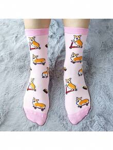 5 Pairs Of Women's Sloth Socks Corgi Socks, Women's Socks, Fun And Cute Socks, Women's Gifts - Multicolor - View 4