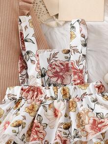 3pcs Baby Girls Christmas Outfit Set: Long Sleeve "My 1st Christmas" Printed Romper With Ruffle Collar, Santa Claus Print Pinafore Dress With Bow Decor, And Bow Headband. Suitable For Christmas Wear - Camel - View 4