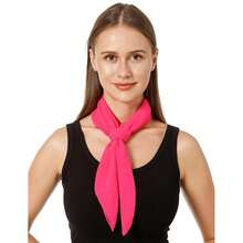 Lastclream Chiffon Square Neck Scarves For Women Handkerchief Retro Satin Ribbon Scarf For Hair Wrapping 23.6inch 26inch,26inchChiffon-HotPink - 26吋雪紡-亮粉色 - 查看 3