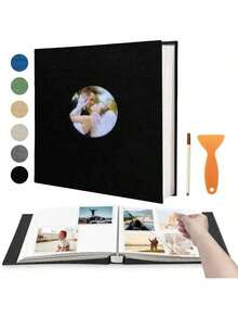 1 Album Tự Dính 28X27Cm Có Cửa Sổ, 40 Sổ Lưu Niệm Bằng Vải Lanh Hai Mặt + Bút Kim Loại, Thích Hợp Làm Album Kỷ Niệm Kỷ Niệm Tự Làm Cho Bé, Đám Cưới Và Gia Đình - màu đen - Xem 8