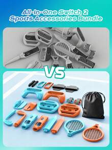 Switch 2 25合1配件套装（适用于Switch 2 (2025)）：便携包、Joy-Con 2充电握把、网球拍、高尔夫球杆、剑、高清屏幕保护膜、Joy-Con手柄握把、FPS鼠标握把、卡丁车方向盘 - 黑色 - 查看 2