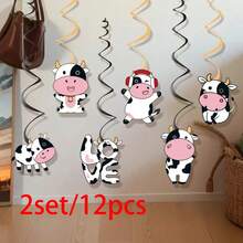1 Set Pink Cow Birthday Party Hanging Banner, Pink And Brown Cartoon Cow Design, Suitable For Farm Theme Indoor And Outdoor Garden Hanging Decor Party, Durable Paper Hanging Decor For Indoor/Outdoor Garden, Graduation, Christmas, Halloween, Valentine's Day, Wedding, Birthday - Multicolor - View 17