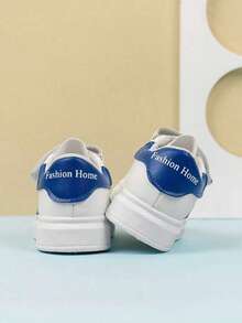 A Pair Of Children's White And Blue Hook And Loop White Sneakers With Multiple Stripes Are Versatile And Suitable For Daily Wear, Sports, And All-Day Comfort, As Well As For School, Play, And Outdoor Activities,Kids Shoes,Girls Shoes,School Shoes,Boys Trainers,Girls Trainers,Kids Trainers - Blue - View 3