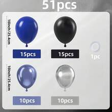 51 pezzi/31 pezzi Set di palloncini in lattice da 10 pollici di colore blu navy, nero, blu metallizzato, argento metallizzato, adatti per San Valentino, Capodanno, feste di compleanno, addii al celibato, decorazioni per matrimoni, cerimonie di laurea, feste di pensionamento - Multicolore - Visualizzare 11