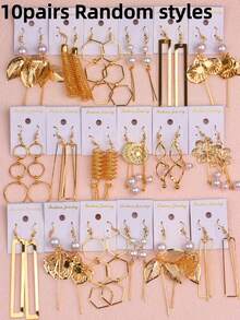 10 pièces/paquet Pendentifs d'oreilles élégants en métal en forme de feuille, cœur, papillon. Convient pour les bijoux pour femmes, cadeau pour les amis - 10 paires de boucles d'oreilles pendantes géométriques en perles de printemps - Voir 32