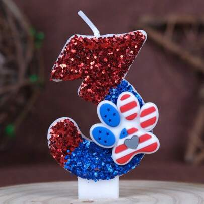 1 Nến sinh nhật in hình dấu chân chó màu xanh và đỏ lấp lánh số 0-9, thiết kế mới sáng tạo thủ công dùng để trang trí bánh sinh nhật