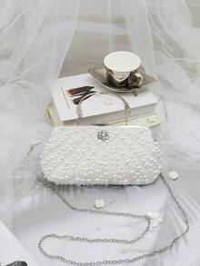 White Color Women Pearl Clutch Bag, Beaded Evening Bag, Wedding Clutch With Handle Suitable For Parties, Weddings, Formal Events, Prom Dresses, Bridesmaids Dresses, Perfect For Party Wedding Prom Dinner/Banquet, Matching With Holiday Party Dress Evening Dress & Sequin Dress Banquet Bag Bridal Wallet Party Pearl Handbag, It Is An Ideal Gift For Women - White - View 11