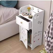 Movable Bookshelf Side Table, Sofa Coffee Table, Simple Storage Rack With Door For Living Room, Bedroom Nightstand - Beige - View 3