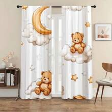 2片装梦幻泰迪熊云朵薄纱窗帘 - 100%涤纶半透明杆袋式窗帘，适用于卧室、客厅、厨房和书房 - 可机洗，现代家居装饰，趣味设计，半透明涤纶材质 - 彩色 - 查看 7