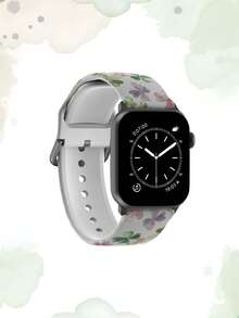 1pc Watercolor Clover Print Soft Elastic Breathable Replacement Wristband Strap For Apple Watch 38mm 40mm 41mm 45mm 44mm 42mm 49mm, Fashionable Casual Multi-Color Silicone Watch Band Compatible With Apple Watch Ultra Series, S10/SE/9/8/7/6/5/4/3/2/1 Smartwatch - Multicolor - View 3