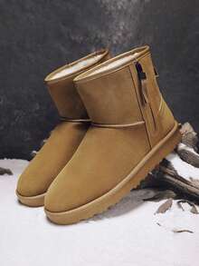 Men's High-Top Snow Boots, Thick Warm Lining, Thick Sole, Northern Thermal Lined Casual Outdoor Short Boots, Winter,Fur Boots - Brown - View 11